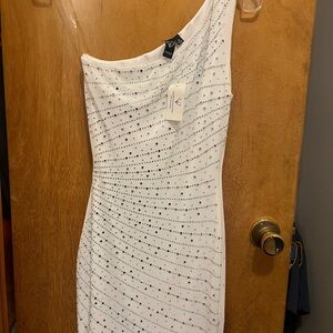 Windsor White One Shoulder Ruched Knee-Length Dress